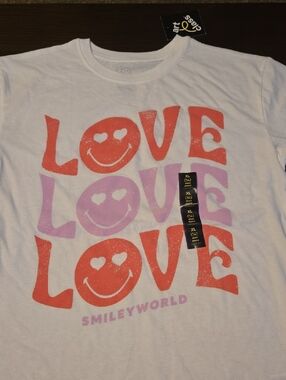 SmileyWorld Kids' 'Love' Graphic Tee - White with Coral & Lavender